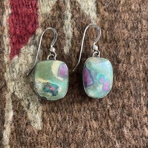 Sterling Silver Zoisite Drop Hook Earrings by Navajo Joe Delgarito